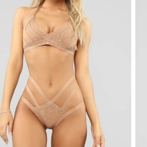 Moca/nude rhinestone bikini